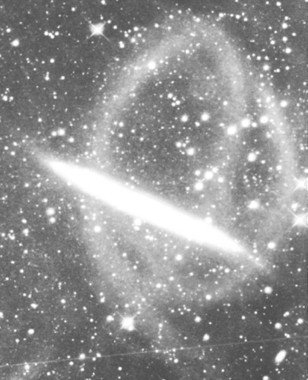 Fig 2: Faint tidal streams surrounding NGC 5907 (Martınez-Delgado et al. 2008). A dwarf galaxy that merges with a more massive companion is stretched uniformly around in a circular stream, with a brightness that is 0.07% of the brightness of the night sky. The sensitivity of LSST will be crucial in enabling us to study these structures.